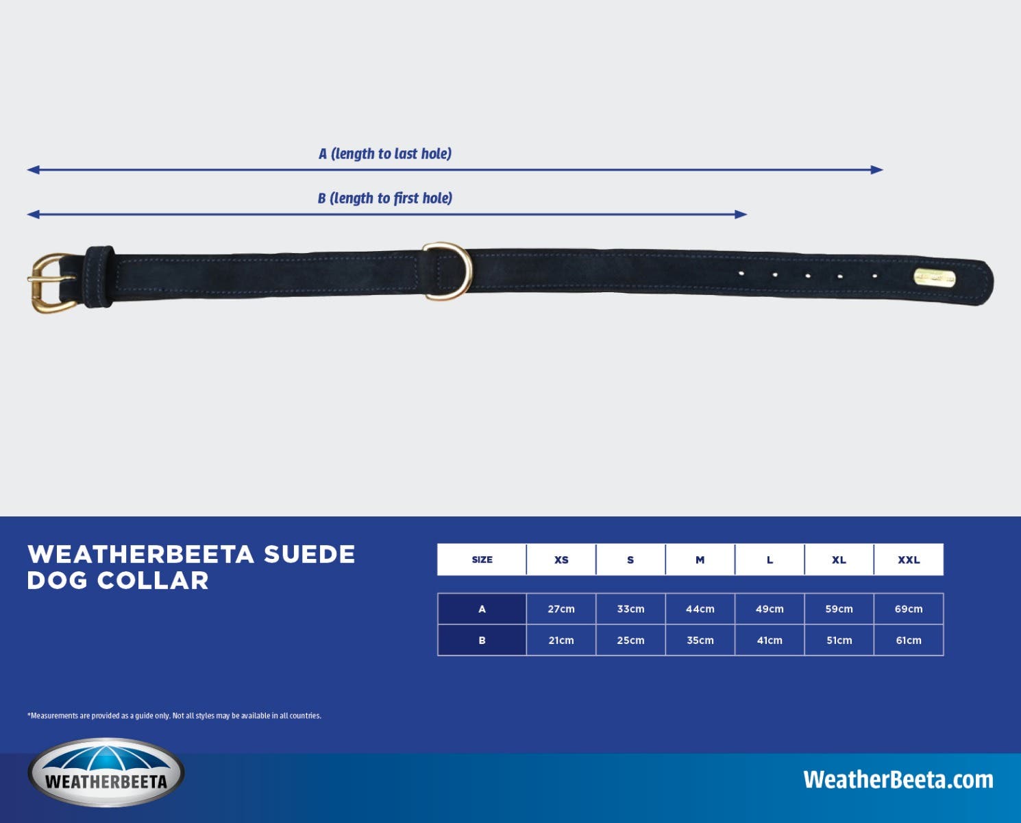WeatherBeeta Suede Dog Collar Size Chart