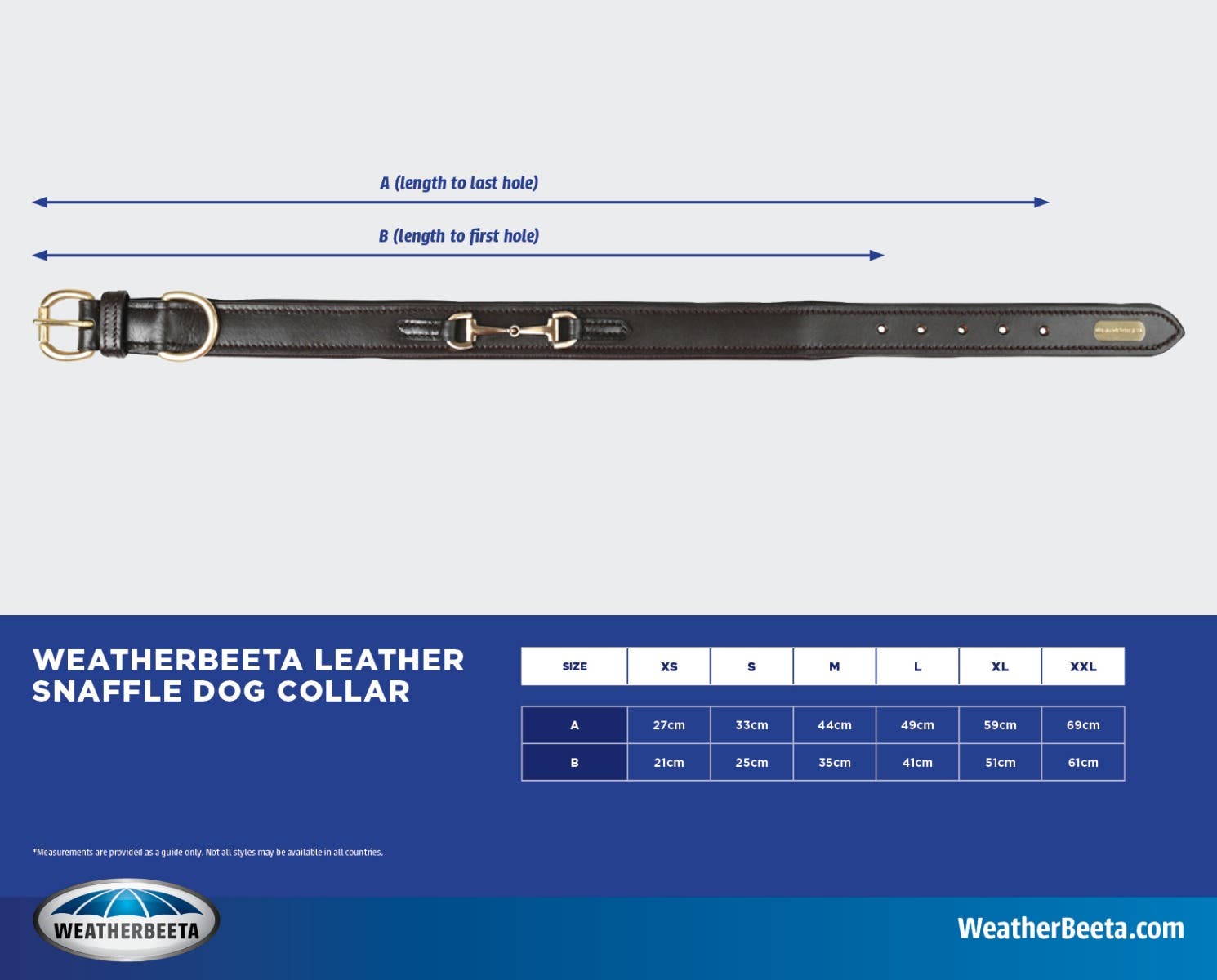 WeatherBeeta Leather Snaffle Dog Collar Size Chart