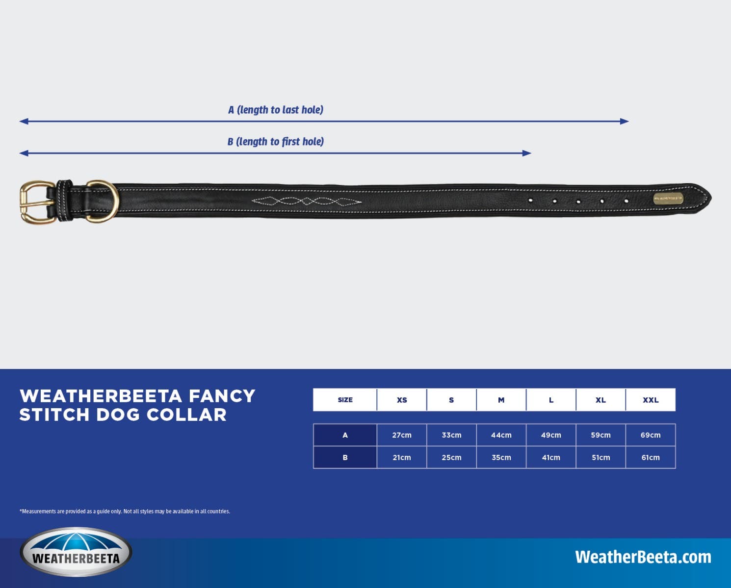 WeatherBeeta Fancy Stitch Dog Collar Size Chart