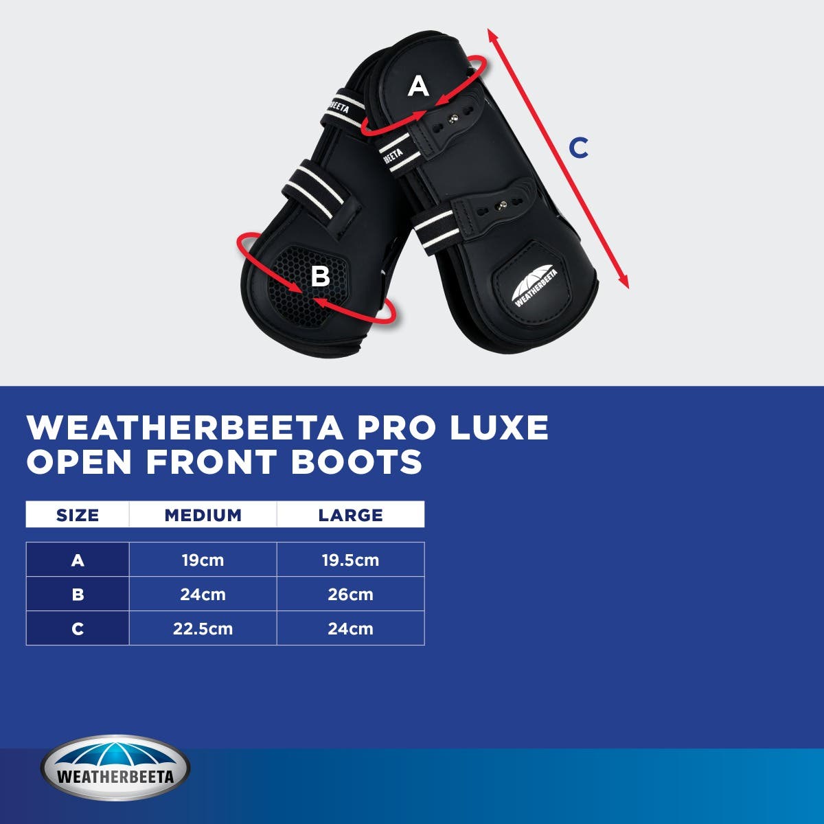 WeatherBeeta Pro Lux Open Front Boots Size Chart